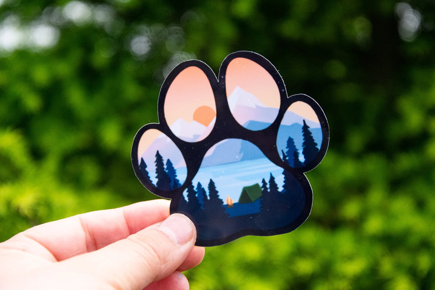 Camping Paw Print Die Cut Sticker